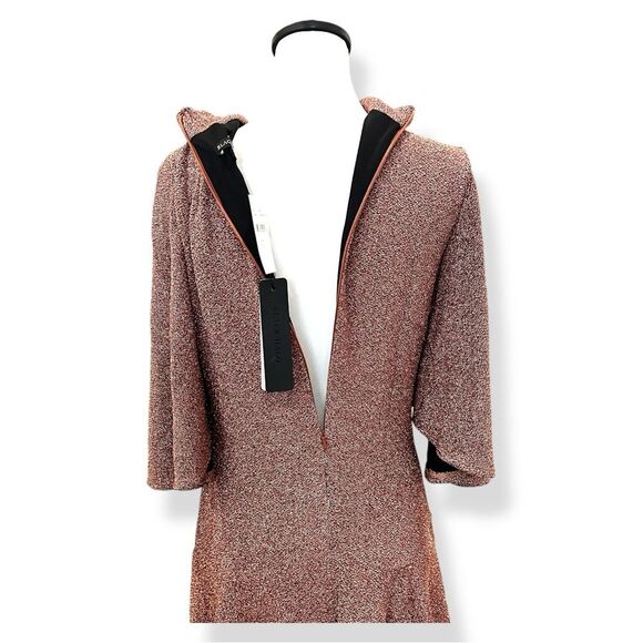 Black Halo Coralia Mini Dress Metallic Bow Neck Flounce Hem Copper Zest 12 NWT - Picture 11 of 13